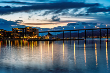 Fototapeta premium View to Tromsdalen bridge at sunset, Tromso, Norway