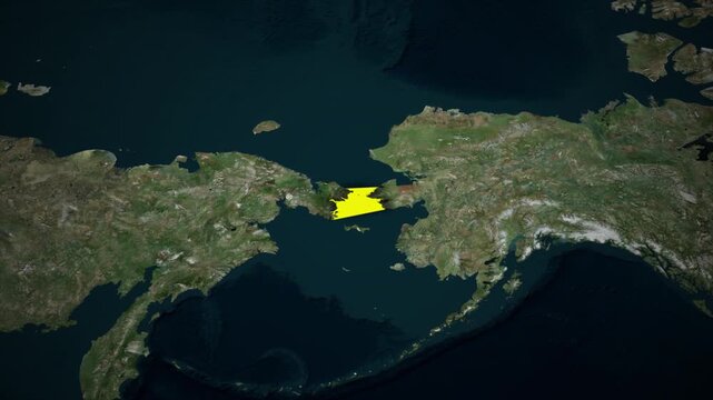 Bering Strait Geographic Map Animation between Russia and Alaska USA