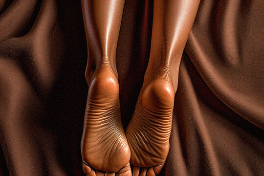 Title Relaxed soles on soft bedding &mdash; cozy close-up of feet at rest