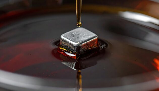A Small Metallic Sodium Cube Submerged in Mineral Oil, Casting a Subtle Silvery Reflection