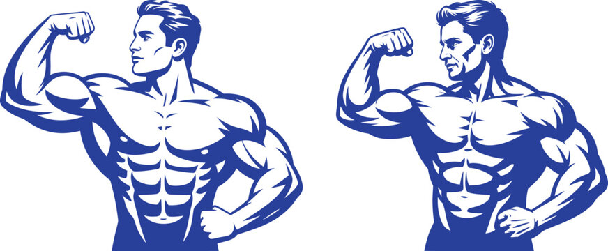 Bodybuilder flexing muscles vector illustration with bodybuilder athletic bodybuilding strength physique illustration champion training