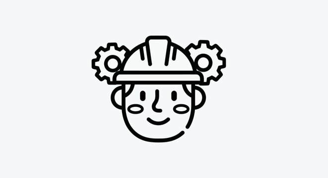 Engineer with gears icon on white background