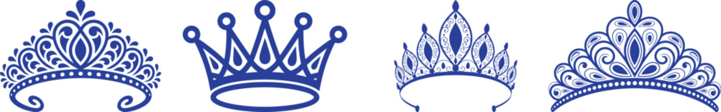 Collection of four blue tiaras and small crowns feminine headwear fashion accessory headwear accessory princess elegance feminine sparkling
