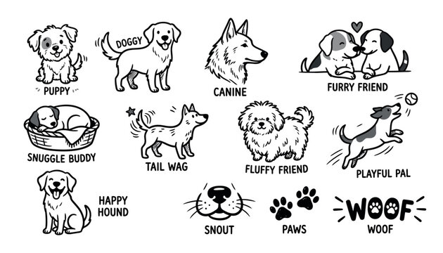 Dogs and Puppies Illustration Set.