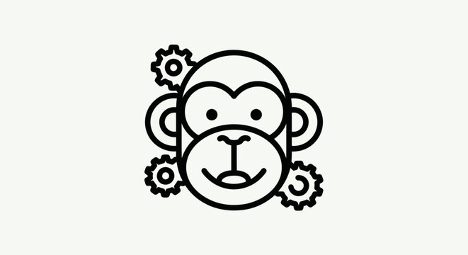 Monkey head icon with gears