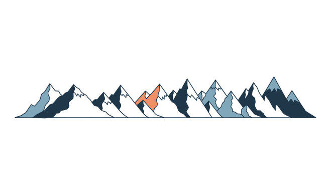 Minimalist mountain range panorama with various peak colors and shading