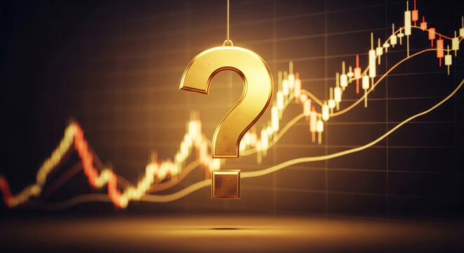 Golden Question Mark with Stock Market Chart Financial Uncertainty Concept Investment Decision Doubts Economy Indicator Volatility Prediction Risk
