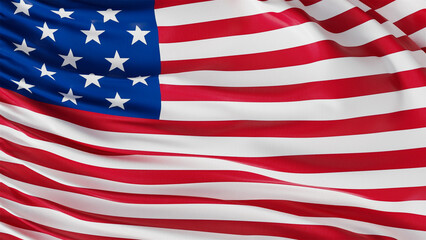 Fototapeta premium US America Flag Full Screen Waving Fabric Texture – Red White and Blue American National Flag Background