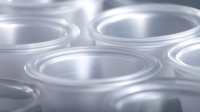 Plastic cups being thermoformed on an automated manufacturing line