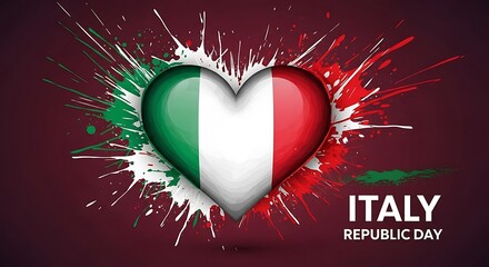 Italy republic day celebration background with heart shaped flag and paint splashes