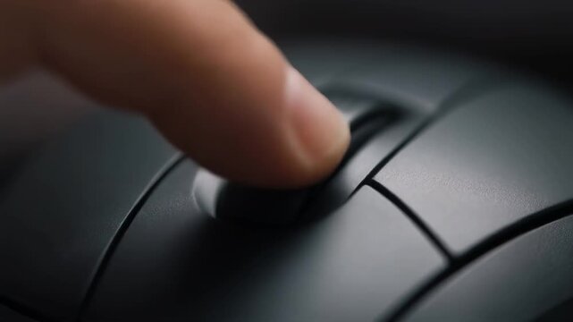 Close-up of a finger pressing a computer mouse button, shallow depth of field, soft lighting