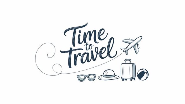 Time to Travel Text Animation with Vacation Icons