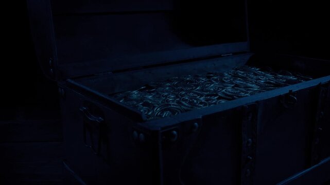 Chest Of Gold Coins In Dark Room
