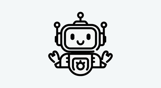 Friendly robot icon in simple outline style
