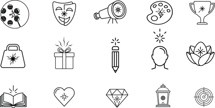 Set of spark icons for various concepts with illustration