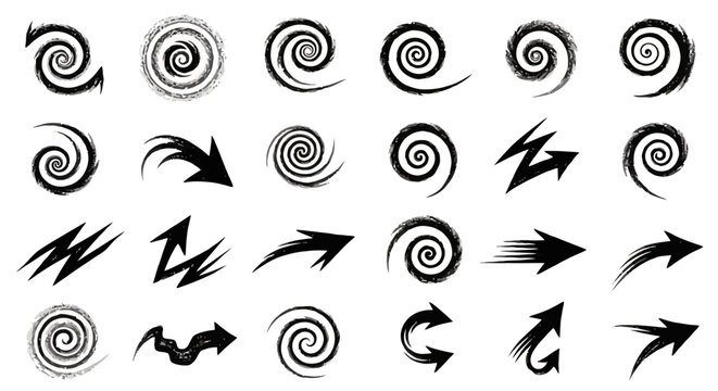 Collection of black swirling arrow icons.