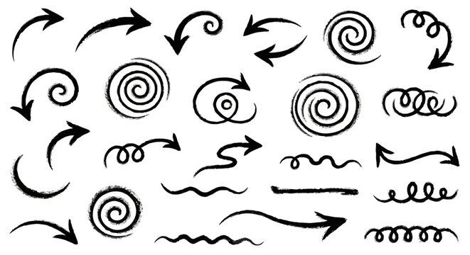 Collection of hand-drawn swirling arrow icons.