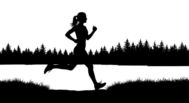 Silhouette of a woman running outdoors.
