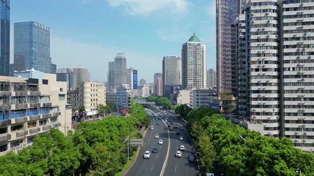 Busy Urban Avenue with High Rise Buildings in Ningbo, Zhejiang, China