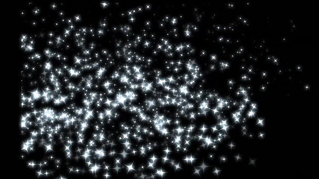 White glowing glitter particle trail with magic sparkles and twinkle stars, fairy dust shimmer line, Glowing star sparkle, doodle cartoon twinkling stars with glitter burst effect on black screen.4k