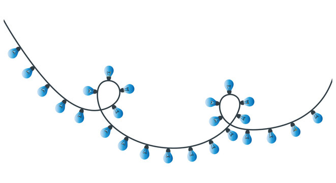 String lights illustration with blue bulbs on white background