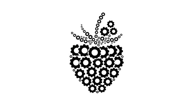 A blackberry made of gears on white background.