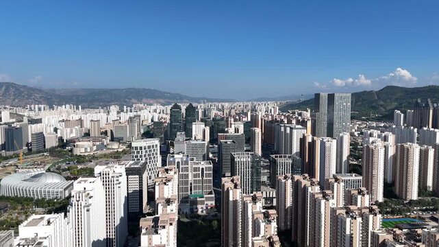 Aerial View of Modern Lanzhou City Skyline in China in Lanzhou, China