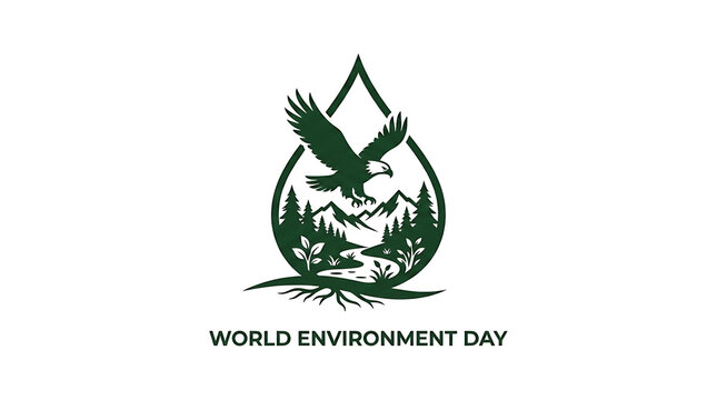 World Environment Day Wildlife Logo with Eagle, Forest and Nature Conservation Concept