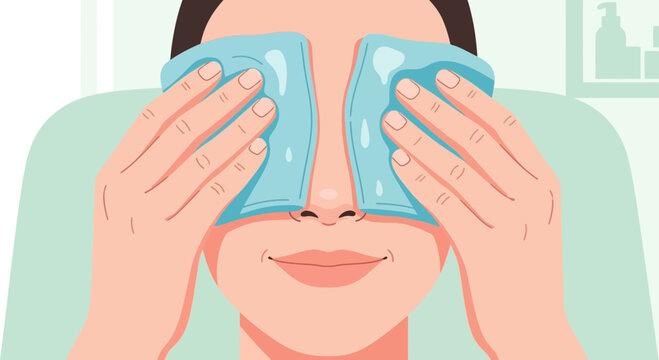 Woman Applying Cooling Eye Pads for Relaxation and Swelling Relief
