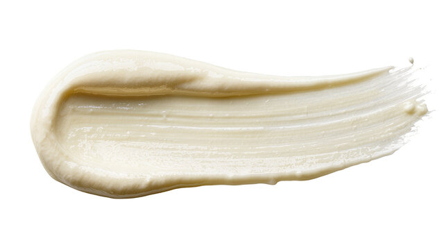Isolated thick creamy beauty balm smudge, yellow-beige skincare product swatch texture