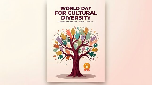 World day for cultural diversity poster with colorful hands forming a tree