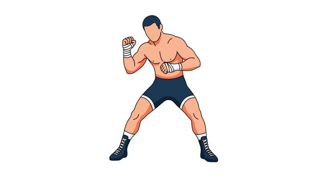 Boxer in fighting stance with fists raised, preparing for combat in a sporting match