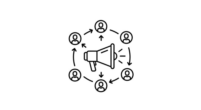 Megaphone and People Network Icon: Communication, Marketing, and Community Engagement