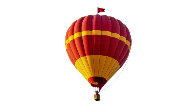 Isolated red and yellow hot air balloon with a basket, a vibrant colorful flying vehicle