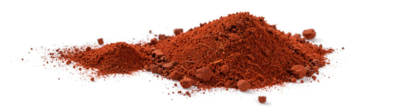 amorphous red phosphorus powder small granules scattered clean white studio backdrop soft diffused studio lighting
