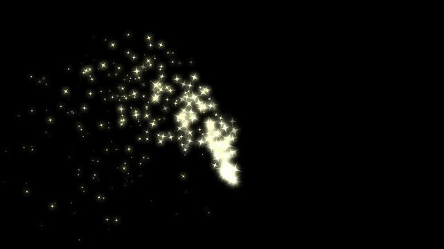 Sparkling golden glitter star dust animation, glowing magic star trail burst, shimmering fairy wand particles line effect, luxury twinkling doodle stars transition seamless black screen overlay.4k