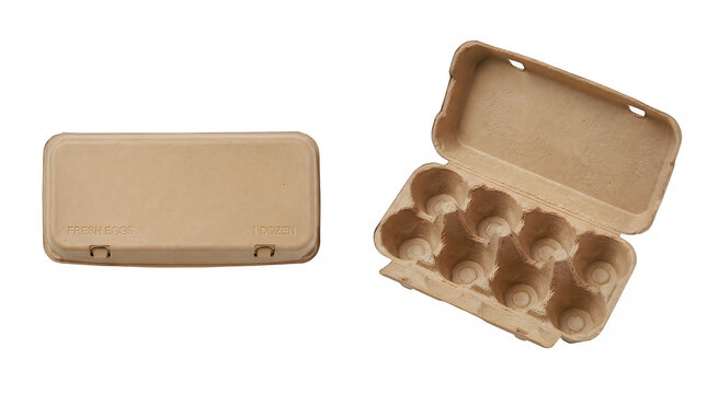 Brown cardboard egg carton box with six compartments