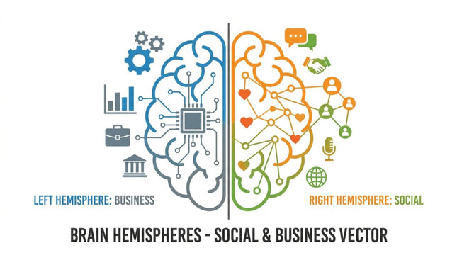 Brain Hemispheres Social and Business Vector Illustration.