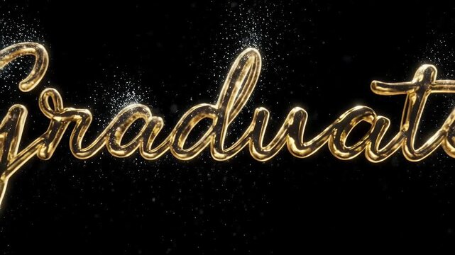 Golden Glittering 'Graduate' Text on Black Background with Subtle Sparkle Effects