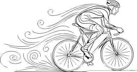 Fototapeta premium Stylized Continuous Line Art of a Fast Cyclist with Motion Wind Lines