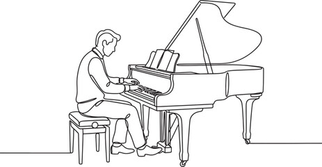 man sitting on bench playing grand piano © Sumon90cs