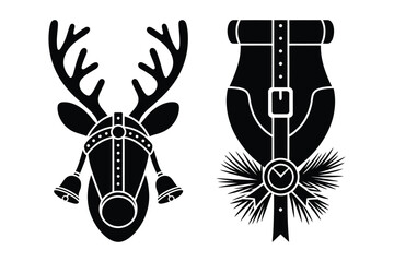 Christmas icons: reindeer head with bells and santa suit silhouette, christmas © Md
