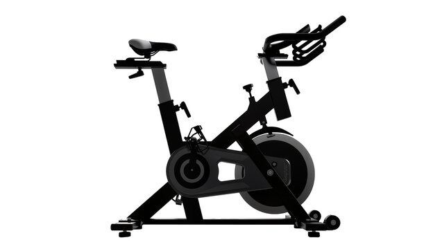 Isolated professional black indoor cycling stationary spin bike for fitness exercise
