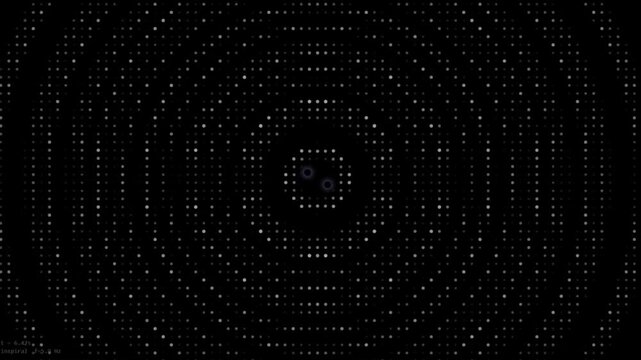 Binary Black Hole Inspiral & Merger Animation: Gravitational Wave Chirp Halftone Dot Grid, 1920x1080 Looping Motion Graphics, Space Physics Visualization, Dark Background