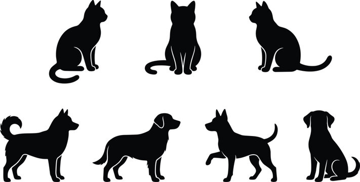 Cat and Dog Silhouette Vector Set for Pet Design and Animal Illustration Projects