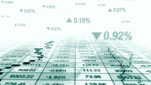 3D Animated Financial Data Spreadsheet with Stock Market Trends