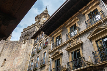 Fototapeta premium Church of Santa Maria de la Asuncion y del Manzano, Historic Gothic Church in Hondarribia, Basque Country, Spain