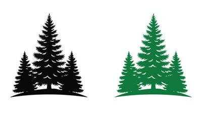 Obraz premium Evergreen tree silhouettes in black and green