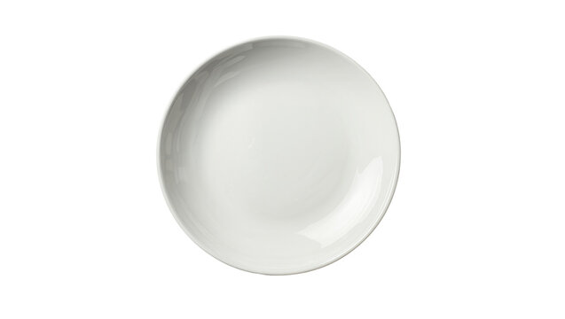 Isolated new white dinnerware, empty circular plate for culinary concepts and recipes