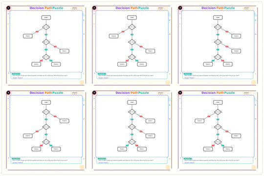 Decision tree diagrams with multiple branches on white background  